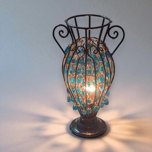 B303 Decorative Table Lamp with Blue Beads, Wrought Iron Frame, Ambient Lighting