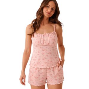 La Vie En Rose Floral Print Ruffle Hem Pointelle Cami