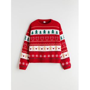 LC Waikiki Crew Neck New Year Themed Girl's Knitwear Sweater