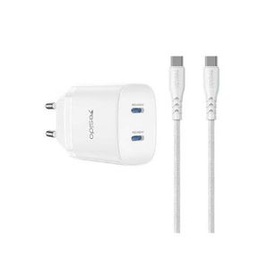 Yesido شاحن YC109 مزدوج USB-C PD بقوة 45 واط مع كابل USB-C - أبيض