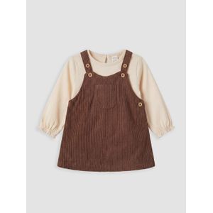 LC Waikiki Crew Neck Baby Girl's Velvet Dungaree Dress Set