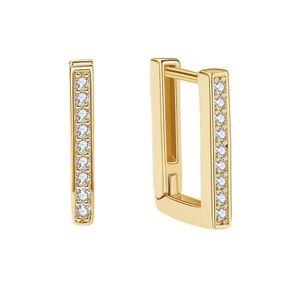 3Diamonds Fashion Geometric tiny Square White Cubic Zirconia Hoop Earrings Gold Color Metal Small Crystal Ear Buckle Earrings Jewelry for Women
