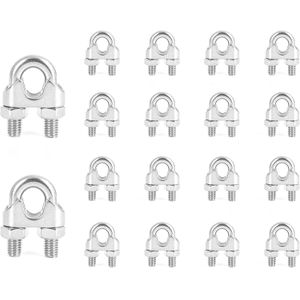 Pack of 16 Steel Cable Ties M10 U Bolt 304 Stainless Steel Cable Clips for Clothesline, 10 mm Steel Wire Rope