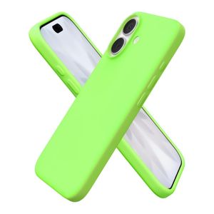متوافق مع آيفون 17، جراب نحيف من السيليكون السائل، 4 طبقات من المطاط الهلامي الناعم، جراب حماية للهاتف مقاوم للصدمات مع بطانة من الألياف الدقيقة المضادة للخدش (أخضر نيون)