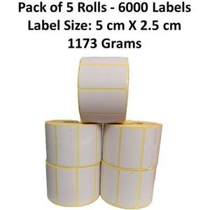 GDA Pack of 5 Rolls - Thermal Paper Stickers for Barcode Printer - 5X 2.5cm - 6000 Labels