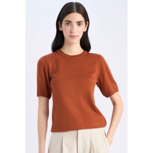 Defacto Regular Fit Basic Solid Crew Neck Short Sleeved Knitwear Sweater