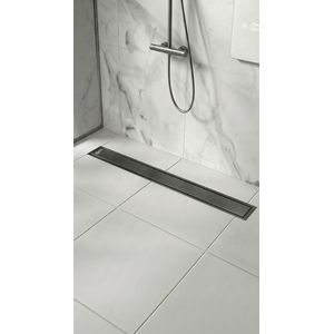 Pura Stainless Steel Linear Shower Drain 304 Black Finish with Vertical Outlet DN50, Bathroom Floor Drain Channel with Hair Strainer, 300mm Length, 71mm Width, 95mm Height, Anti-Odor Drain for Walk-In Shower & Wet Room