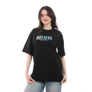 Andora Oversized Printed Cotton T-Shirt - Black