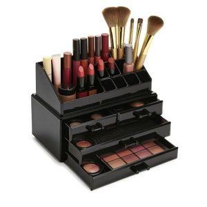 Acrylic Makeup Organizer with 20 Compartments and 4 Drawers - Multi-Functional Organizer Box for Eyeshadow, Lipstick, Jewelry, Nail Polish and More - Black
