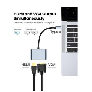 USB C to HDMI VGA Adapter + USB3, 4 in 1 USB Type C to VGA HDMI + USB 3 Splitter Converter Adapter 4K*2K