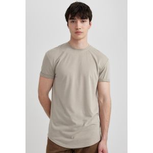 Defacto Man Crew Neck Long Muscle Fit Short Sleeve T-Shirt - Stone