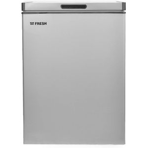 Fresh فريزر موديل FDF 130F، قائم بذاته بباب علوي، لون فضي، مع خاصية التجميد السريع وإضاءة داخلية وموفر للطاقة، سعة 130 لتر
