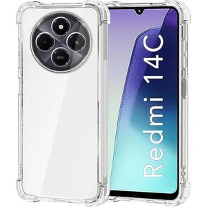 Transparent back case for Redmi 14C phone, soft flexible silicone cover, shockproof with absorbing edges for Xiaomi 14C.