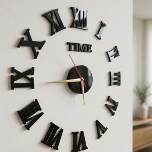ساعة حائط اكريليك بتصميم لاتيني فاخر بلون الاسود 80 سم كبيرة الحجم للمنزل والصالون والمكتب، سهلة التركيب، قطعة جدارية عصرية لإضفاء لمسة راقية على المكان