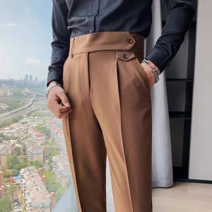 (White)Spring Summer Suit Pants Men's Straight Naples Ruffian Handsome High  Waist Small Trousers British Style Slim Trousers Gentleman XXM