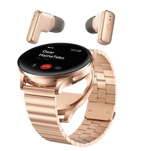 Haino Teko Luxury Rose Gold Smartwatch with Compatible Wireless Earbuds, Waterproof, Touchscreen, Fitness Tracking, Perfect Gift for Women