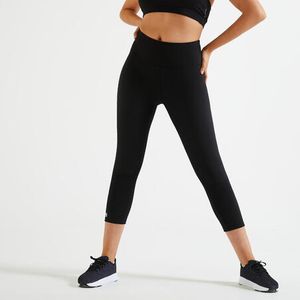 Women's High Waisted Fitness Cardio Leggings with Drawstring - Black DOMYOS