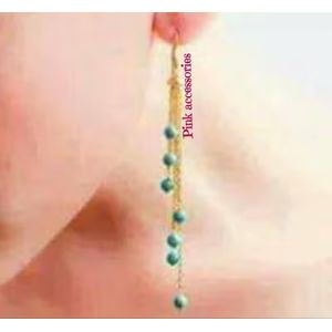 Pink حلق حريمي أنيق من سلسلة ذهبى مع فيروزي 