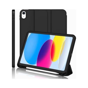 جراب متوافق مع iPad (A16) الجيل الحادي عشر/العاشر (2025/2022) / مع حامل قلم، غطاء ذكي ثلاثي الطي مع ظهر TPU ناعم، خاصية التشغيل/الإيقاف التلقائي (أسود شفاف) + واقي شاشة من الزجاج المقوى عالي الدقة، تغطية كاملة، سهل التركيب