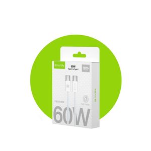 Bavin 1M 60W USB Type C to C Charging Cable for iPhone 15 for Samsung Galaxy S24/A14/A54/S23 FE/S23+/S23 Ultra/A53 5G/S22/A13/A03S/S21S20/A12/A32, white