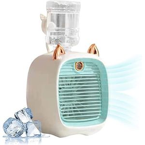 Mini Portable Ac Unit with Water Bottle, Kids Portable Air Conditioner Fan, Mini Rechargeable Evaporative Air Cooler in 3 Speed, USB Personal Air Conditioner Fan & Humidifier - Blue