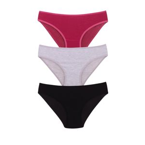 Kalia Kalia Pack of 3 Plain Cotton Bikini Panties Underwear for Women (Plain)