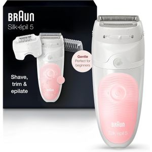 Braun جهاز ازالة الشعر للنساء، سيلك-ابيل 5 لازالة الشعر، رطب وجاف، ماكينة حلاقة وتشذيب، بدون اسلاك، قابلة للشحن، SES 5-620 ابيض/بينك من براون