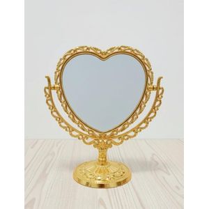  مرآة زينة فاخرة على شكل قلب، إطار ذهبي بلاستيك منقوش، مرآة طاولة دوارة للمكياج والتزيين 