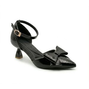 vbranda هيلز أنثوي بتصميم أنيق مصنوع من جلد لامع C-116-اسود