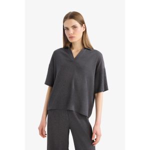 Defacto Woman Polo Neck Relax Fit Short Sleeve T-Shirt - Anthra