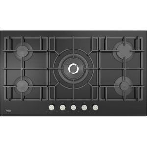 Beko موقد الغاز المدمج من بيكو - زجاج أسود - 90 سم - 5 شعلات - حوامل حديد الزهر HISW 95226 SEL