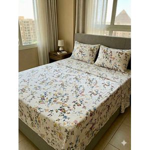 YARLIN طقم سرير قطن 100% من يارلن (ملاية سرير عادية لسرير مقاس 160 سم وغطاء وسادتين صغيرتين بتصميم بيتالز )