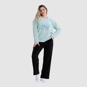 Zecotex طقم بيجامة ناعم من المخمل والفراء - ملابس منزلية مريحة مطرزة بعبارة "ليلة سعيدة" (مقاسات S–L)