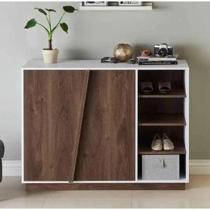 Modern Home خزانة أحذية ببابين ودرج واحد، منظم عصري لتخزين الأحذية وخزانة جانبية خشبية بطبقة خارجية بلون أبيض، قطعة أثاث متعددة الاستخدامات للممرات مع مساحة واسعة لرفوف الأحذية