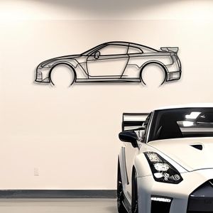Giftaty JDM Vehicle Silhouette Wall Art – Automotive Decor for Garage, Man Cave, Office & Home – Wall art, office, home, room creative decor, framed posters (2019 GTR R35, L)