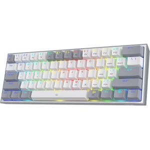 Redragon كيبورد فيز بسلك 60% للالعاب باضائة ملونة RGB K617  ، ميكانيكال مدمجة بـ61 مفتاح واغطية مفاتيح بيضاء ورمادية احمر خطي يدعم مشغل برنامج برو USB - C