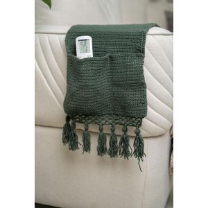 corchet sofa armrest cover with side pockets for remote control-dark green