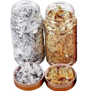 Professional Gold & Silver Foil Flakes Set - Metallic Leaf Flakes for Nail Art Decoration, Resin Crafts, Painting, and DIY Nail Styling (2 Jars)