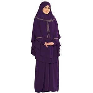 DARK PURPLE - عباءة محجبات  بتصميم طبقات وتفاصيل زخرفية على الرقبة - مناسبة للمناسبات اليومية والرسمية