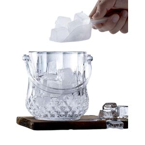 دلو ثلج زجاجي كريستال بمشبك - سعة كبيرة للمنزل والمشروبات الباردة - شفاف