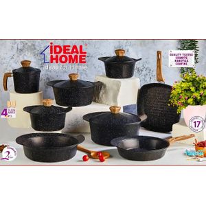 طقم أواني الطهي من إيديال هوم إليغانس الجرانيت الأسود - 17 قطعة