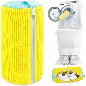 كيس غسيل الأحذية لماكينة الغسيل كيس غسيل شبكي قابل لإعادة الاستخدام بسحاب وحماية متعددة الطبقات لتنظيف الأحذية الرياضية والمسطحة والأحذية الشبكية كيس قابل للغسل بالماكينة لون أصفر