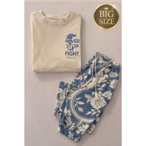 بيجامة صيفي حريمي نص كم – قطن سنجل ليكرا – مقاس حر (70–120 كجم)