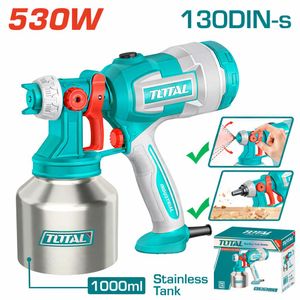 TOTAL Electric Paint Spray Gun 530W – 1000ml Stainless Steel Tank