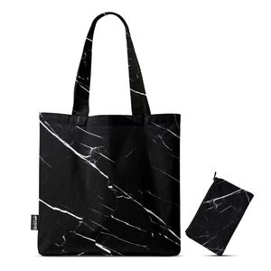 Dezllia شنطة توتي باج عصرية مطبوعة بتصميم مميز - Size 38 * 40 Cm - مع حقيبة صغيرة - Black Marble TB/701