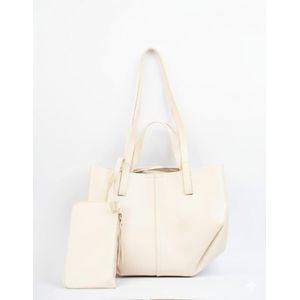 حقيبة يد نسائية جلد طبيعي فاخرة، حقيبة كتف كبيرة، لون أبيض عاجي أنيق (للمتسوقات)