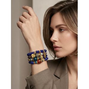 مجموعة اساور خرز ازرق بدلايه برج ايفل و بومه و قلب ذهبي 