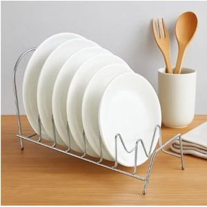 رف أطباق من الفولاذ المقاوم للصدأ، 7 فتحات، منظم أطباق، حامل، رف تجفيف متين مقاوم للصدأ للأطباق والأوعية وأغطية القدور، لوح تقطيع متعدد الطبقات، أداة للخزائن وأسطح العمل.