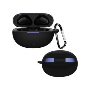 Silicone Case Compatible with Realme Buds T110 Earbuds, Soft Silicone Protective Case Cover, Shockproof Sleeve with Carabiner (Black)