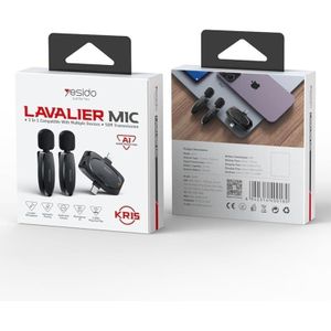 Yesido مايكروفون لاسلكي مزدوج KR15 بلا تأخير Lavalier مع جهاز استقبال 3 في 1 لتسجيل الفيديو والمقابلات ويوتيوب والتدوين وتقليل الضوضاء